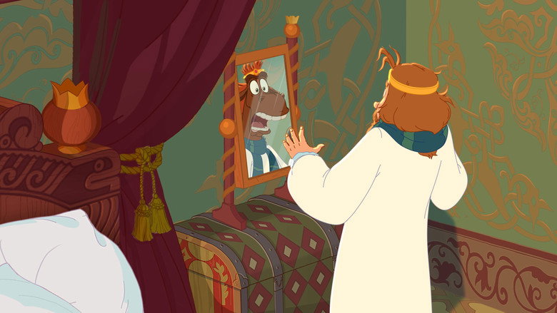 سه قهرمان و اسب بر تخت نشسته